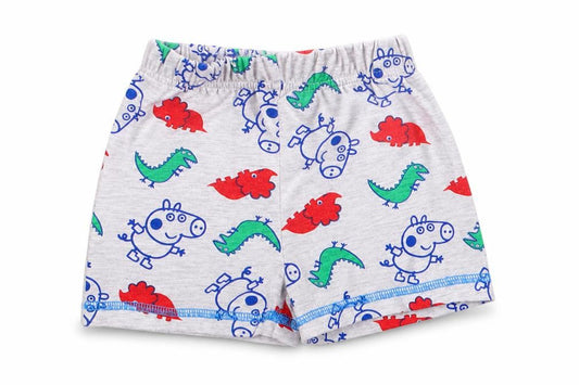 Front view of Nutmeg boys’ grey solid polyester capri sleep shorts, size 12-18, months - peppa pig