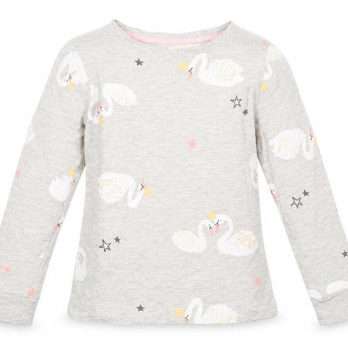 F&F Girls Grey Solid Cotton Top Pyjama Top Size 5-6 Years