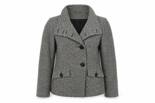Front view of BHS women’s multicoloured striped overcoat coat, size UK 12