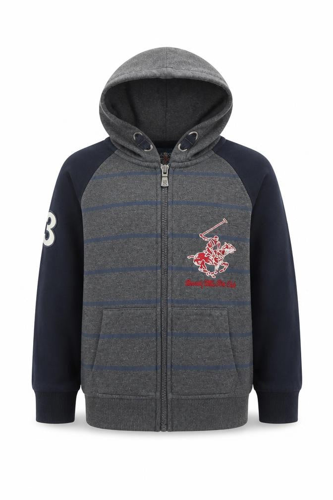 Beverly Hills Polo Club Boys Multicoloured Striped Cotton Full Zip Hoodie Size 5-6 Years
