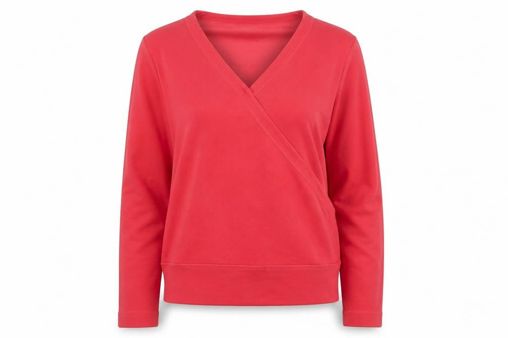 Front view of Marks & Spencer women’s pink v-neck polyester jumper, size UK 12