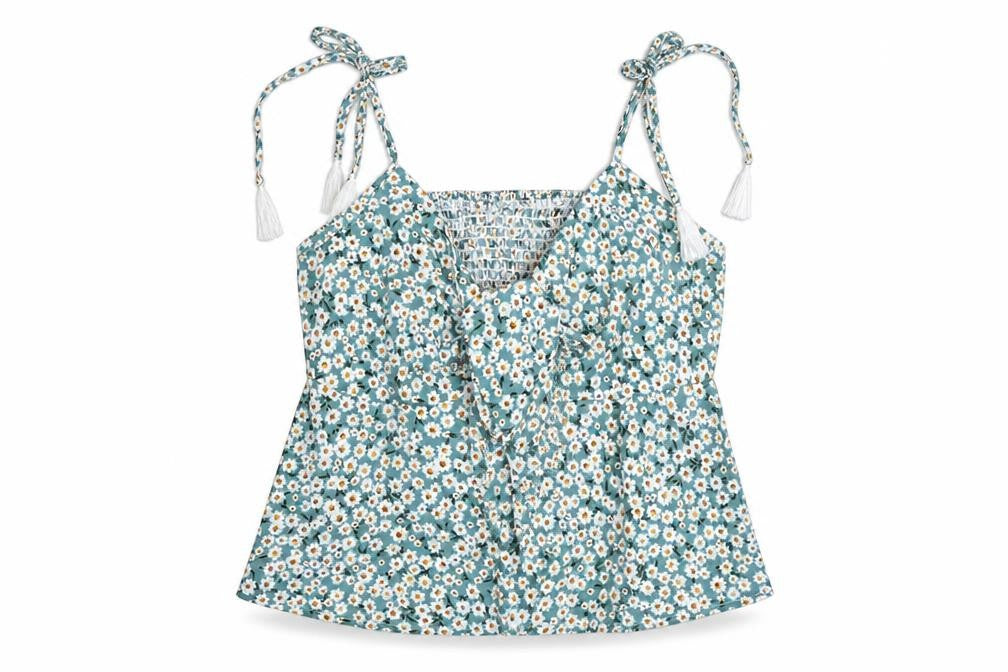 SHEIN Womens Green Floral Polyester Basic Blouse Size L V-Neck