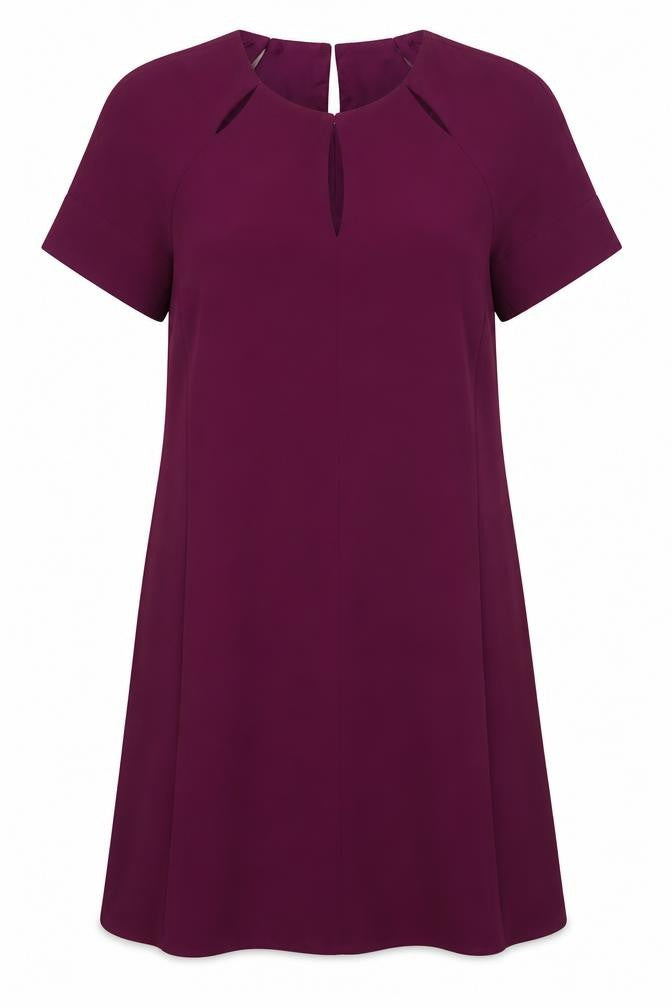 Front view of Phase Eight women’s purple polyester a-line, size UK 10, round neck button