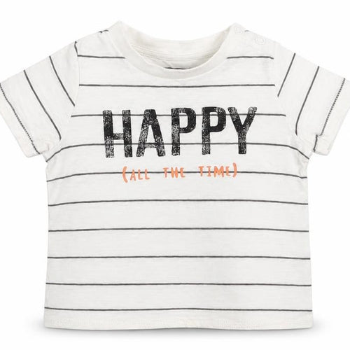 F&F Baby White Striped Cotton Basic Polo Size 6-9 Months Crew Neck Snap - Happy