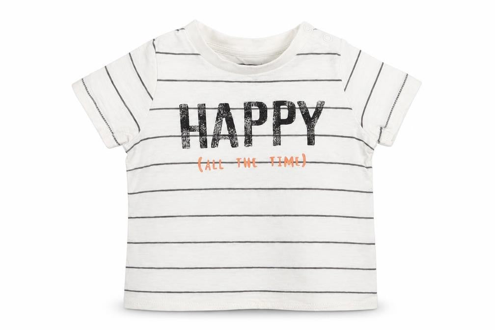 F&F Baby White Striped Cotton Basic Polo Size 6-9 Months Crew Neck Snap - Happy