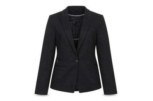 Front view of Next women’s black polyester jacket blazer, size UK 6