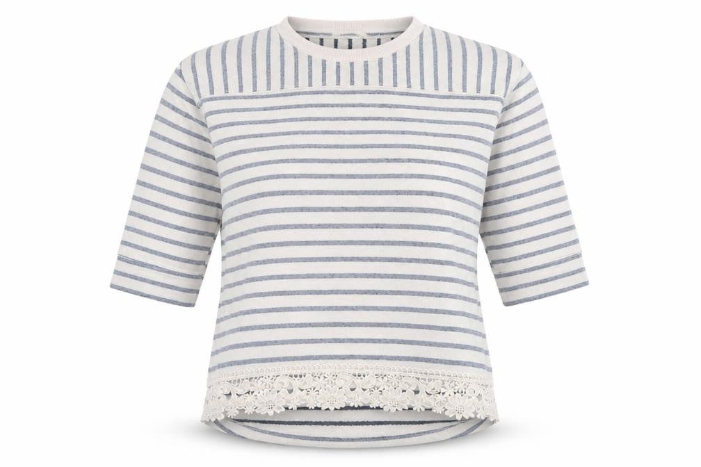 Front view of George women’s ivory round neck striped polyester jumper, size UK 14