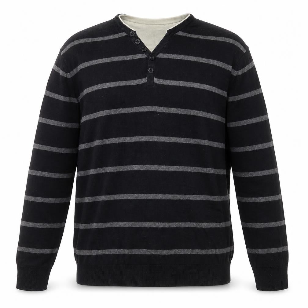 Atlantic Bay Mens Black V-Neck Striped Cotton Pullover Jumper Size XL