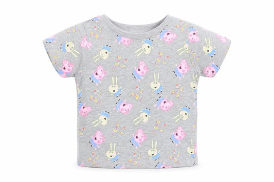 Front view of Primark Baby Grey Cotton Basic T-Shirt, size 12-18, Months Round Neck - peppa pig