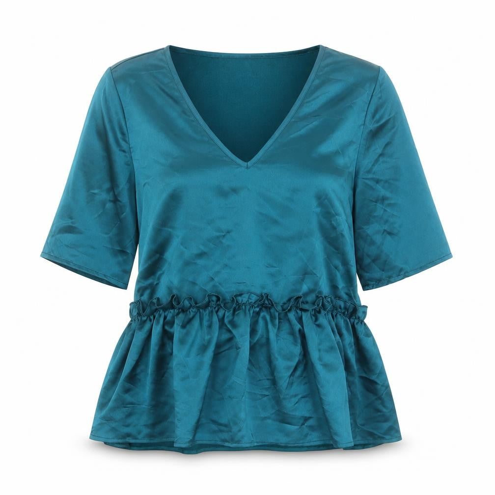 SHEIN Womens Green  Polyester Basic Blouse Size XS V-Neck