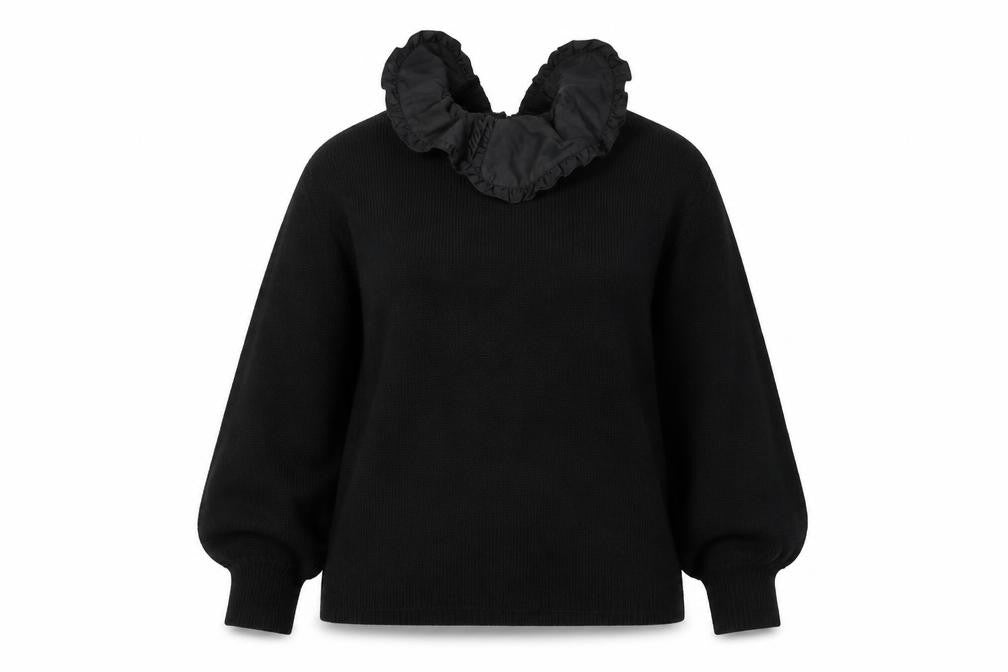 Front view of Papaya women’s black collared acrylic jumper, size M