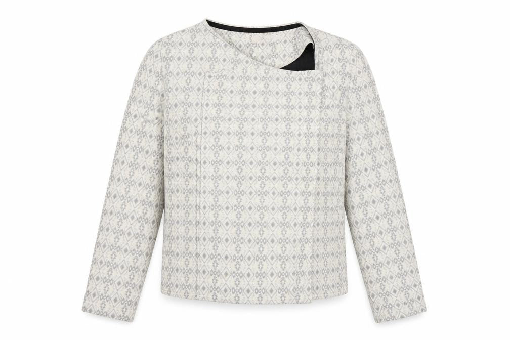 Front view of Next women’s multicoloured geometric cotton jacket blazer, size UK 12
