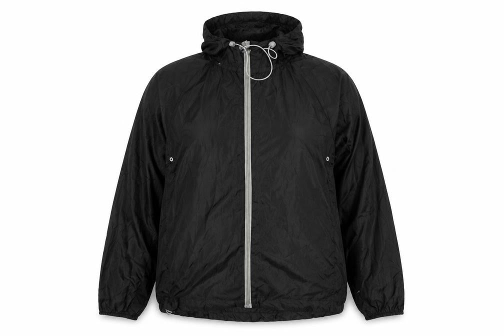 Front view of Atmosphere women’s black windbreaker jacket, size UK 14