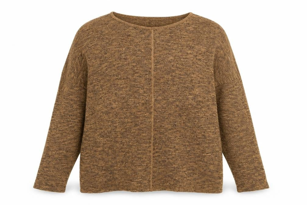 Front view of New Look women’s brown round neck viscose jumper, size UK 10