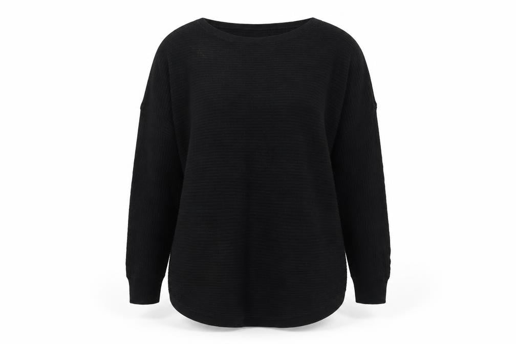 Front view of George women’s black round neck acrylic jumper, size UK 12