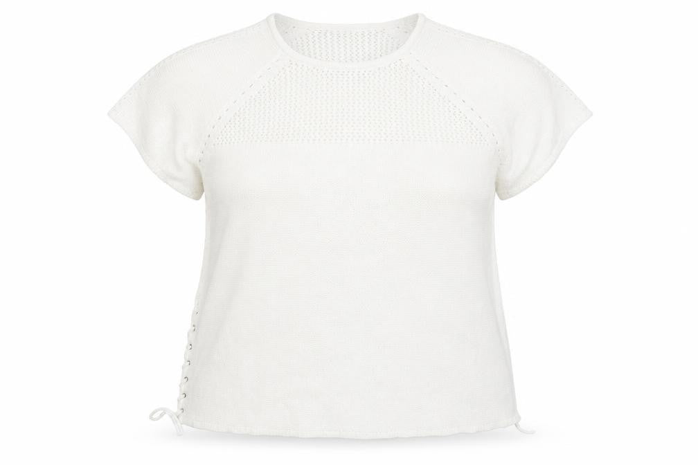 Front view of Bonmarché women’s white crew neck cotton jumper, size L