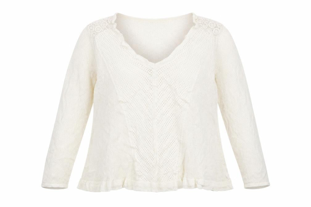 Front view of Marks & Spencer women’s white v-neck jumper, size L