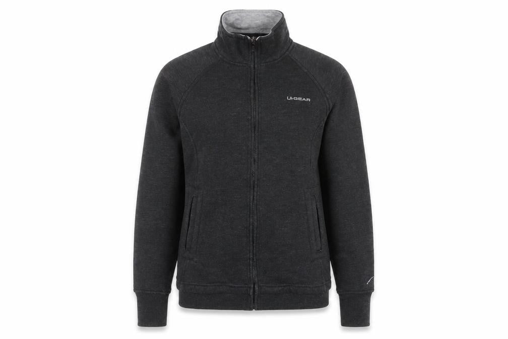 Front view of LA Gear women’s grey polyester full zip sweatshirt, size UK 10, zip
