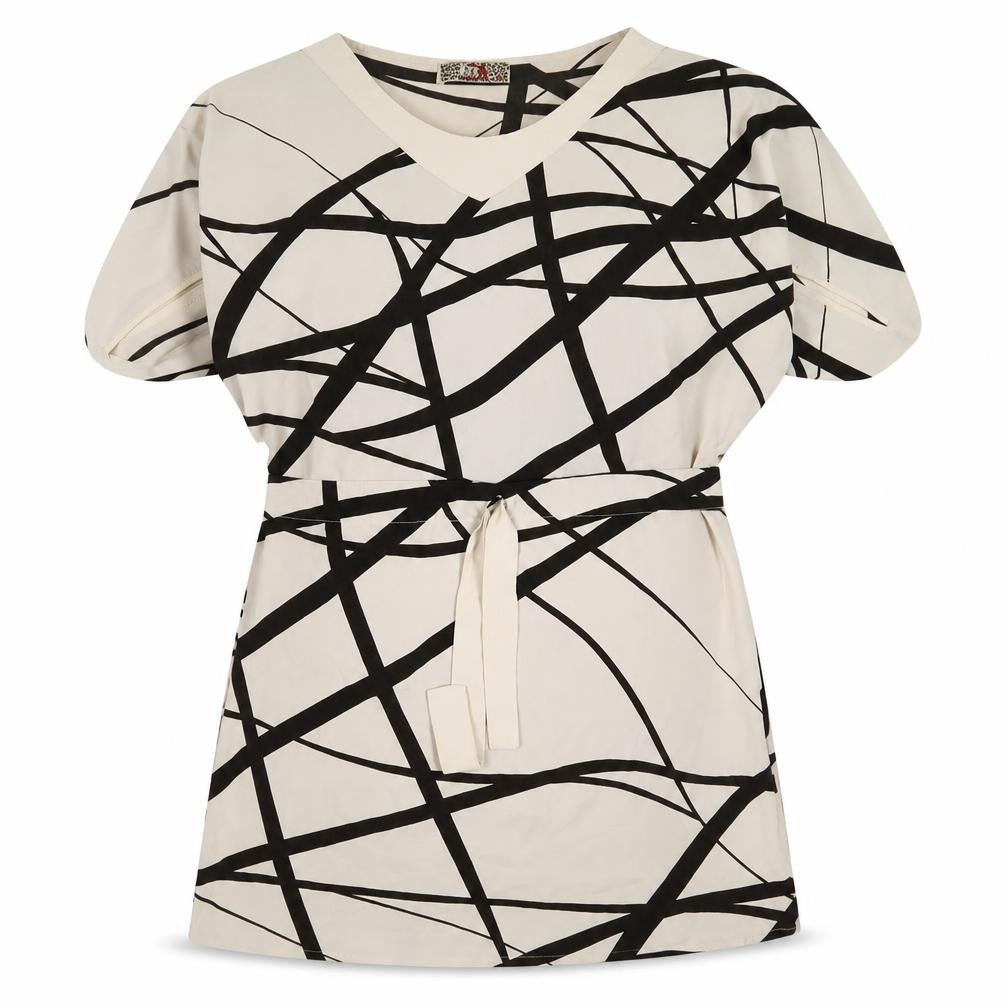 Istanbul Womens Beige Geometric Polyester Basic Blouse Size 10 Round Neck