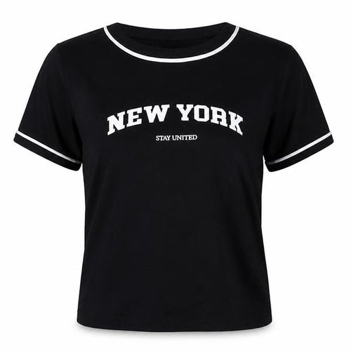 Pull&Bear Womens Black  Cotton Basic T-Shirt Size S Crew Neck - New York