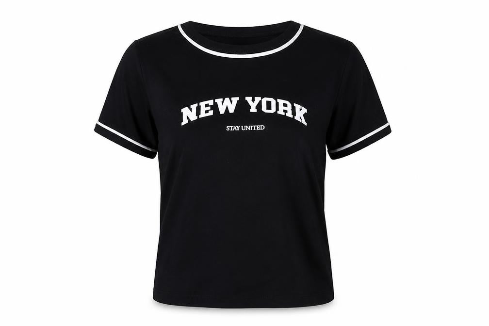 Pull&Bear Womens Black  Cotton Basic T-Shirt Size S Crew Neck - New York