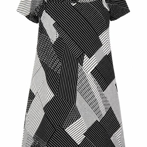 New Look Womens Black Geometric Viscose A-Line  Size 10  Off the Shoulder Pullover
