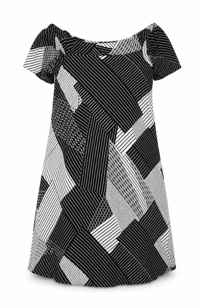 New Look Womens Black Geometric Viscose A-Line  Size 10  Off the Shoulder Pullover
