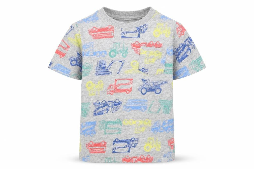 Front view of Gap boys’ multicoloured cotton basic t-shirt, size 5, years crew neck pullover - trucks