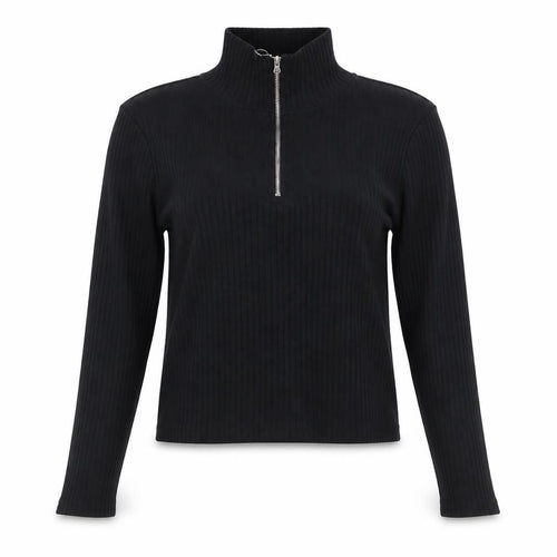 Topshop Womens Black  Polyester Cropped T-Shirt Size 8 Mock Neck