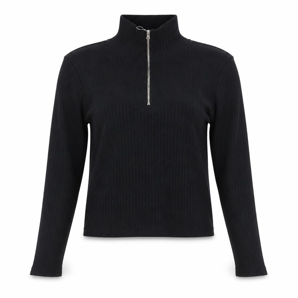 Topshop Womens Black  Polyester Cropped T-Shirt Size 8 Mock Neck