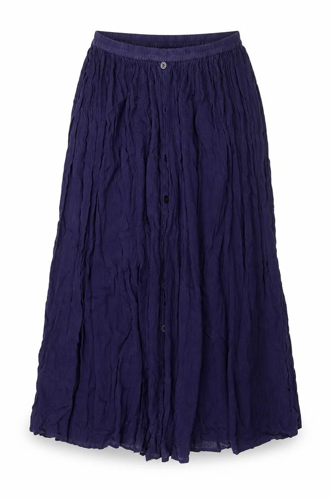 Front view of Pa lucci women’s blue viscose a-line skirt, size UK 28, in button