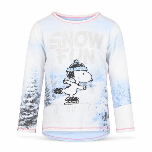 Front view of Peanuts girls’ white solid cotton blend top pyjama top, size 9-10, years - snow much fun