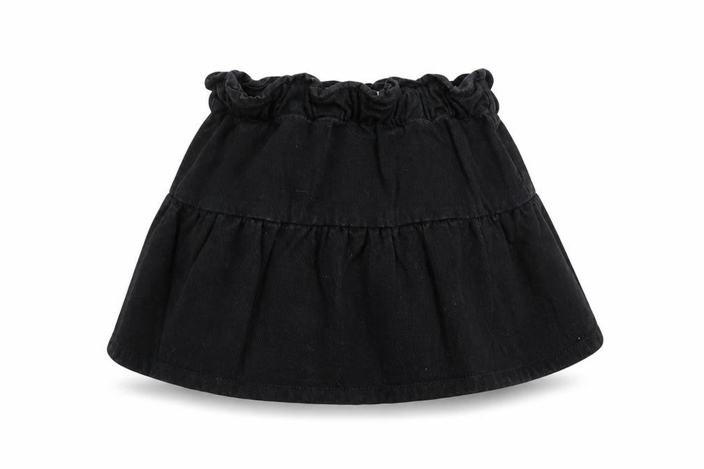 Front view of LEFTIES girls’ black cotton mini skirt, size 9-10, years regular