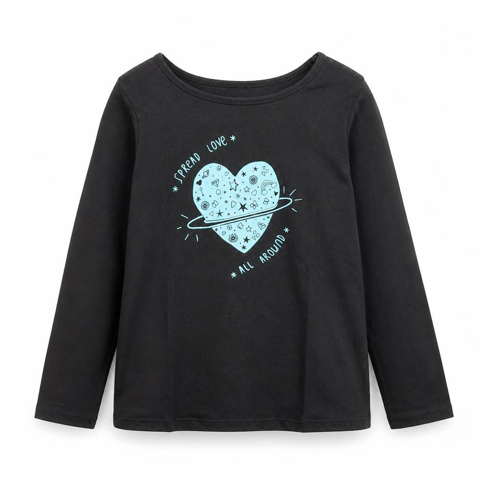 INEXTENSO Girls Grey  Cotton Basic T-Shirt Size 8 Years Round Neck  - heart