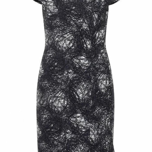 Preworn Womens Blue Geometric Polyester Pencil Dress  Size 10  Round Neck