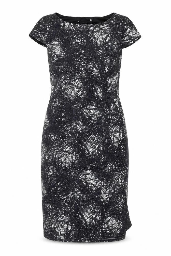 Preworn Womens Blue Geometric Polyester Pencil Dress  Size 10  Round Neck