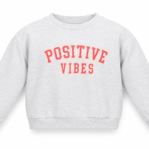 Jeff & Co Girls Grey  Cotton Pullover Sweatshirt Size 9-10 Years   - Positive Vibes