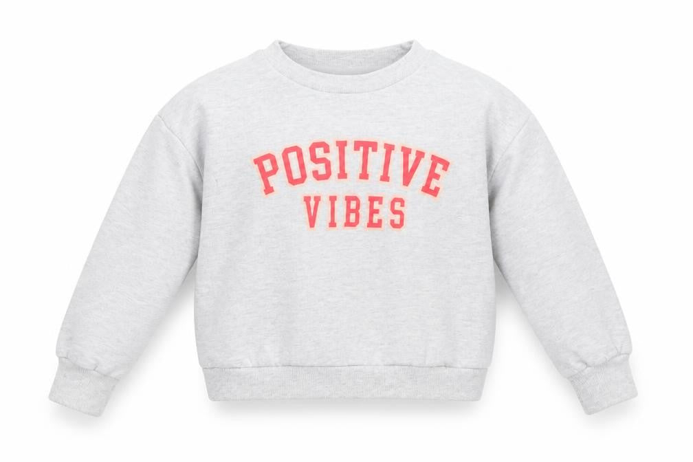 Jeff & Co Girls Grey  Cotton Pullover Sweatshirt Size 9-10 Years   - Positive Vibes