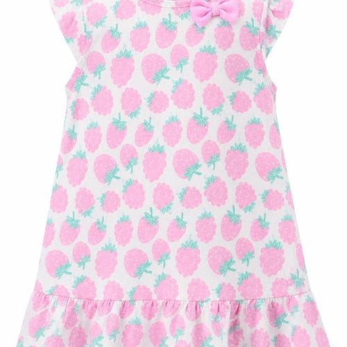 Smyk Baby White Floral Cotton A-Line  Size 12-18 Months  Crew Neck Snap - Strawberry Print