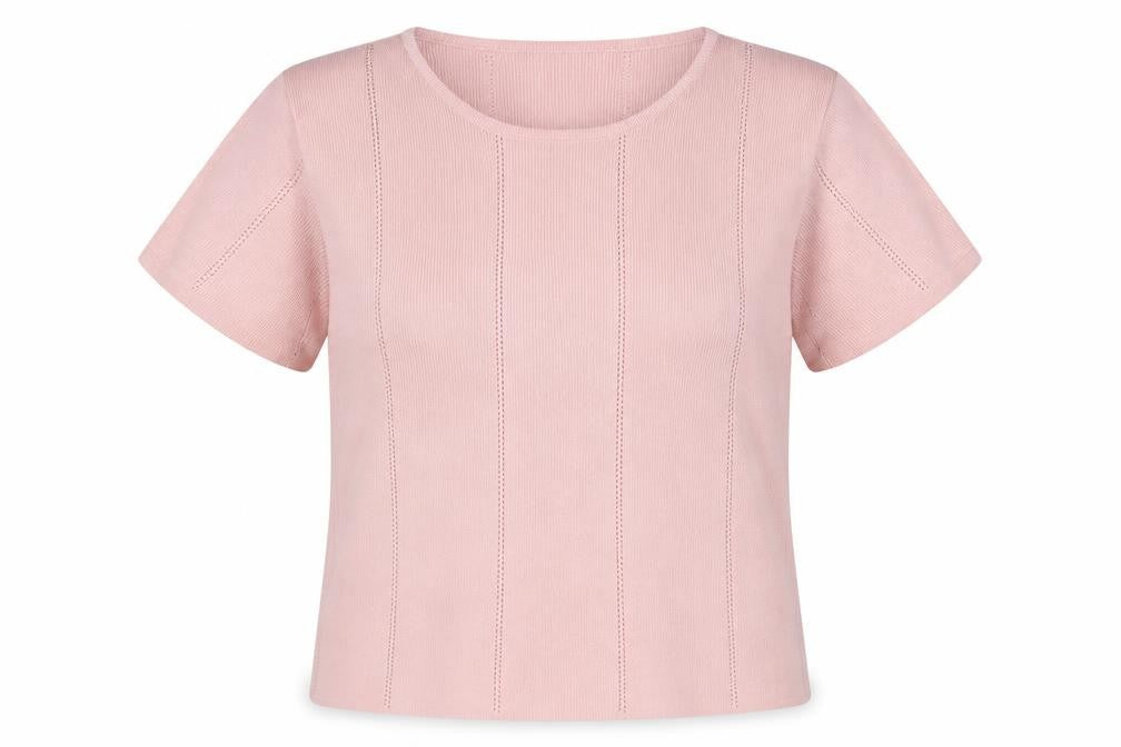 Front view of BHS women’s pink round neck acrylic jumper, size UK 16