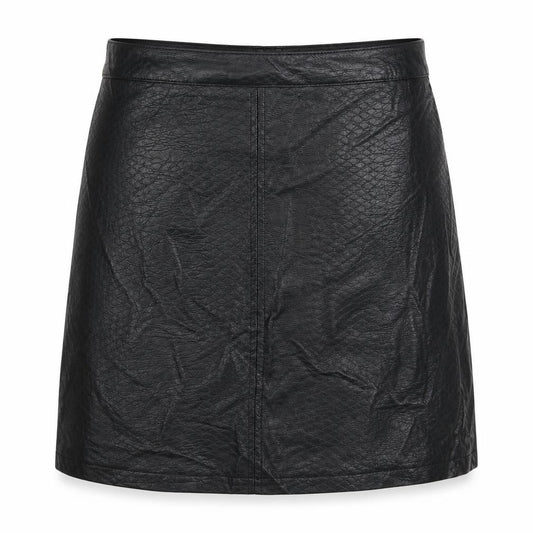 Front view of F&F women’s black polyurethane a-line skirt, size UK 6, zip