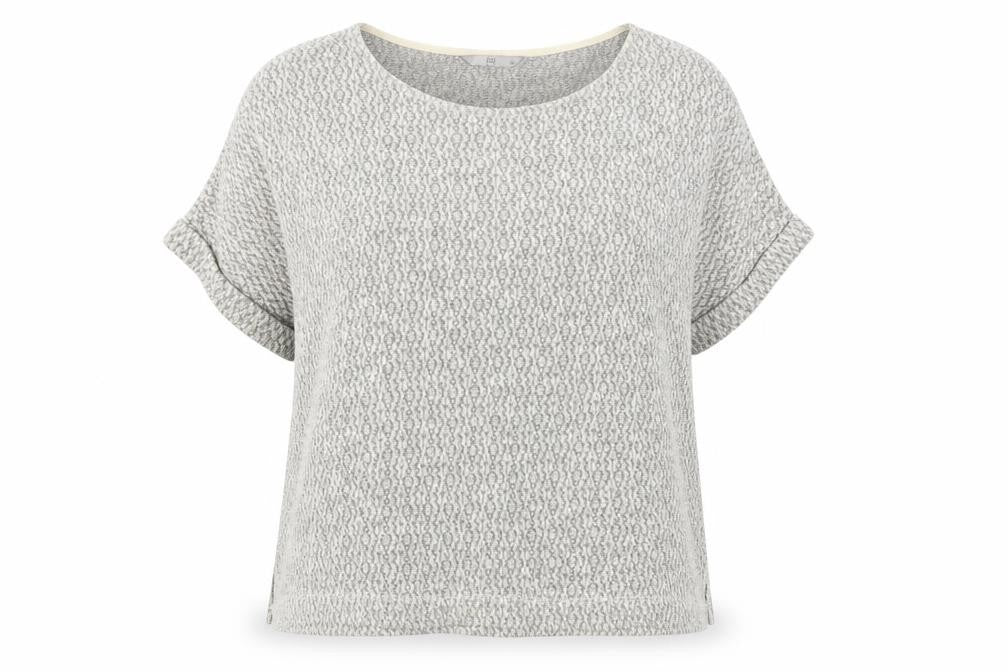 Front view of Tu women’s grey round neck polyester jumper, size UK 16