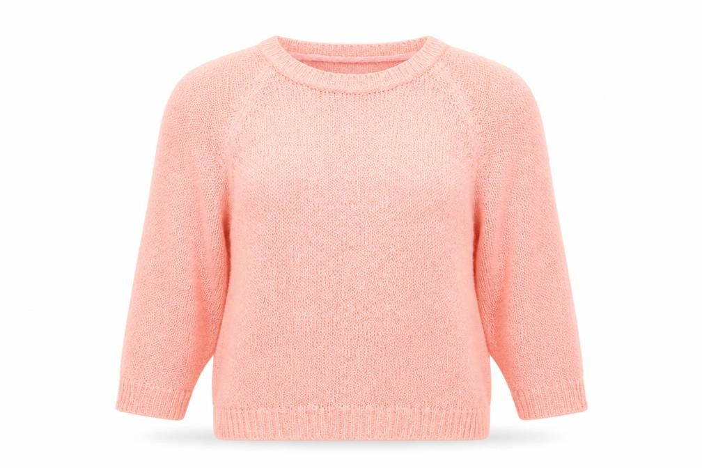 Front view of Select women’s pink round neck acrylic jumper, size UK 10
