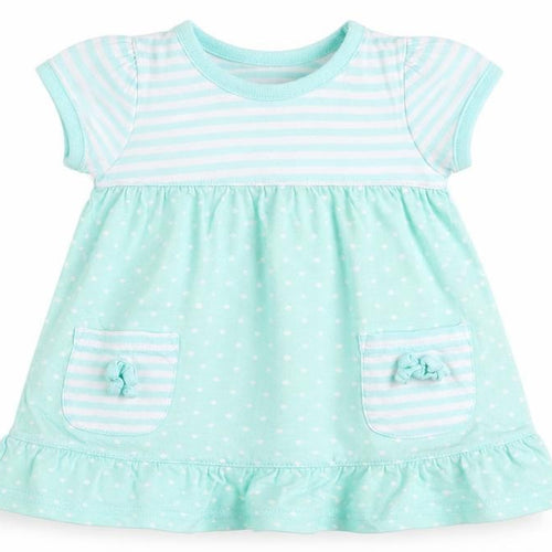 Baby Girls Green Striped Cotton Skater Dress  Size 3-6 Months  Round Neck Pullover - Polka Dot