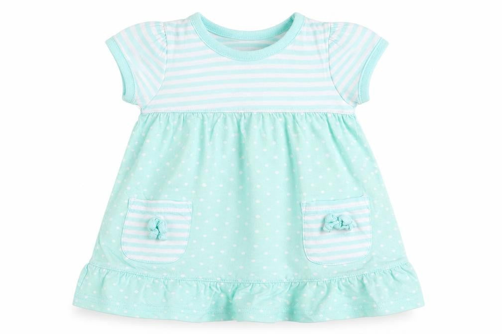 Baby Girls Green Striped Cotton Skater Dress  Size 3-6 Months  Round Neck Pullover - Polka Dot