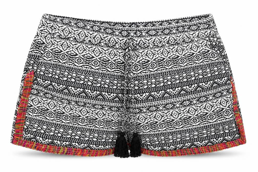Papaya Womens Black Geometric Viscose Mom Shorts Size 10 L3 in Regular Drawstring