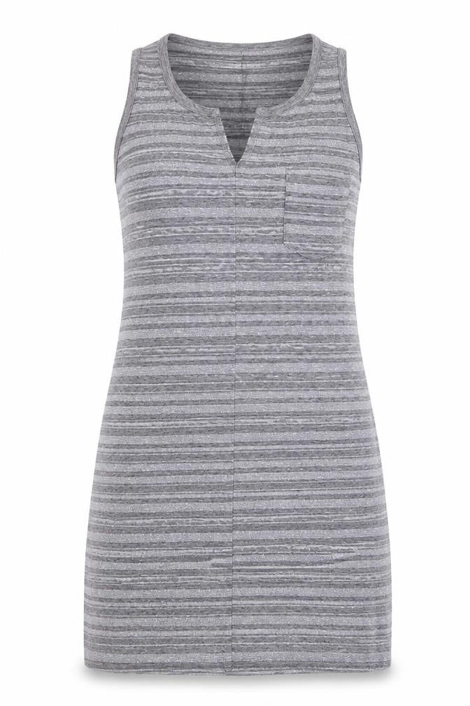 Front view of Next women’s grey striped polyester bodycon, size UK 8, round neck