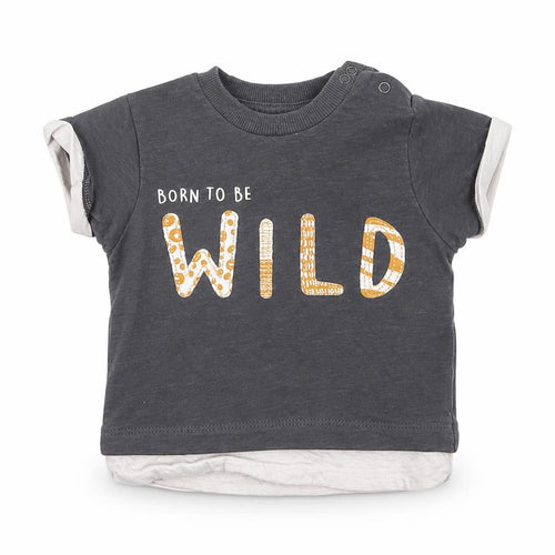 Nutmeg Boys Grey  Cotton Basic T-Shirt Size 3-6 Months Crew Neck Snap - Born to be Wild
