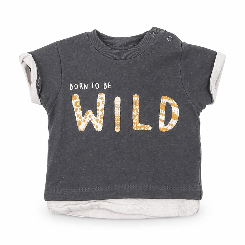 Nutmeg Boys Grey  Cotton Basic T-Shirt Size 3-6 Months Crew Neck Snap - Born to be Wild