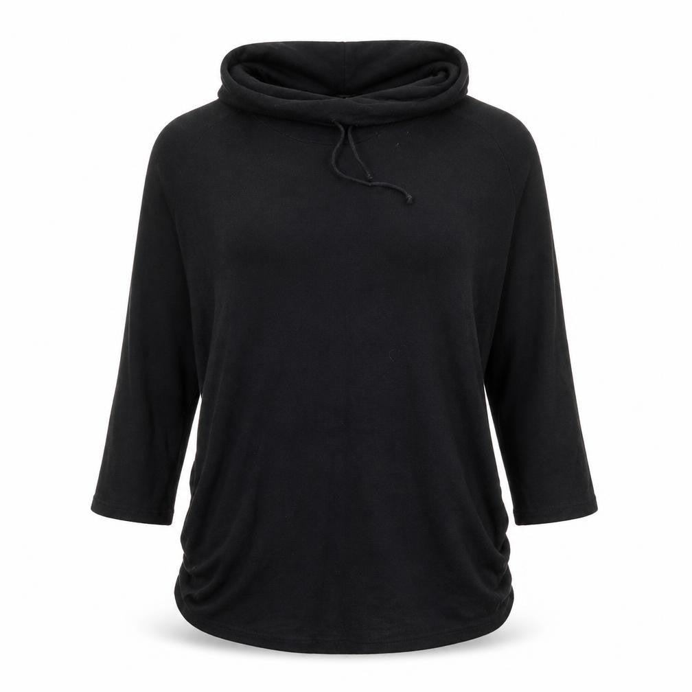 Front view of Gibson women’s black cowl neck viscose jumper, size M